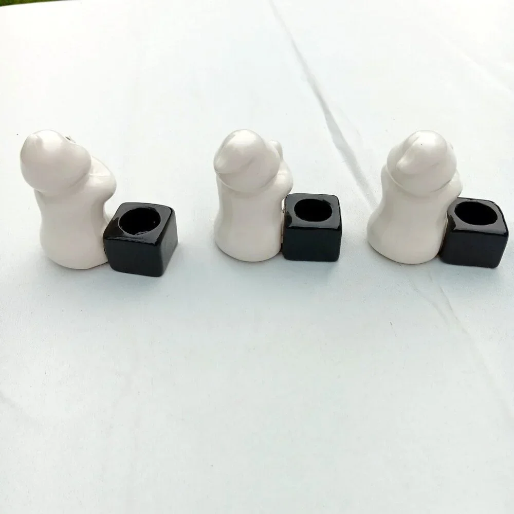 VTG 90s Halloween Candle Holders BOO Ghosts Ceramic Retro Fall Decor Set‎ Lot of